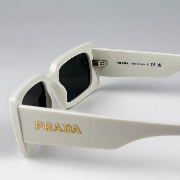 Prada PR A07S 1425S0 Sunglasses Talc White Dark Grey Rectangle Unisex - Picture 8 of 10